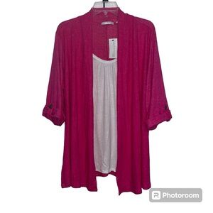 NWT Notations size 1X women’s hot pink and white cardigan top